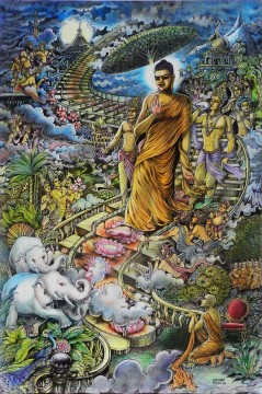 仏教徒 Painting - 天上の仏陀 仏教